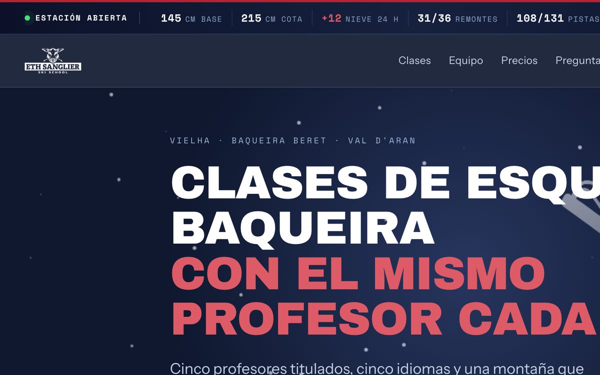 Website for the Eth Sanglièr ski school in Baqueira, designed by Klaros